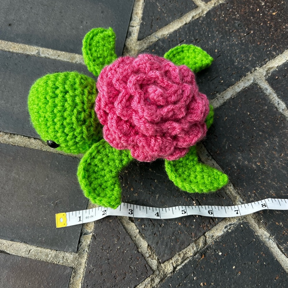 Hand Crocheted Pink Rose Sea Turtle Stuffed Animal Plushie! - Picture 12 of 13